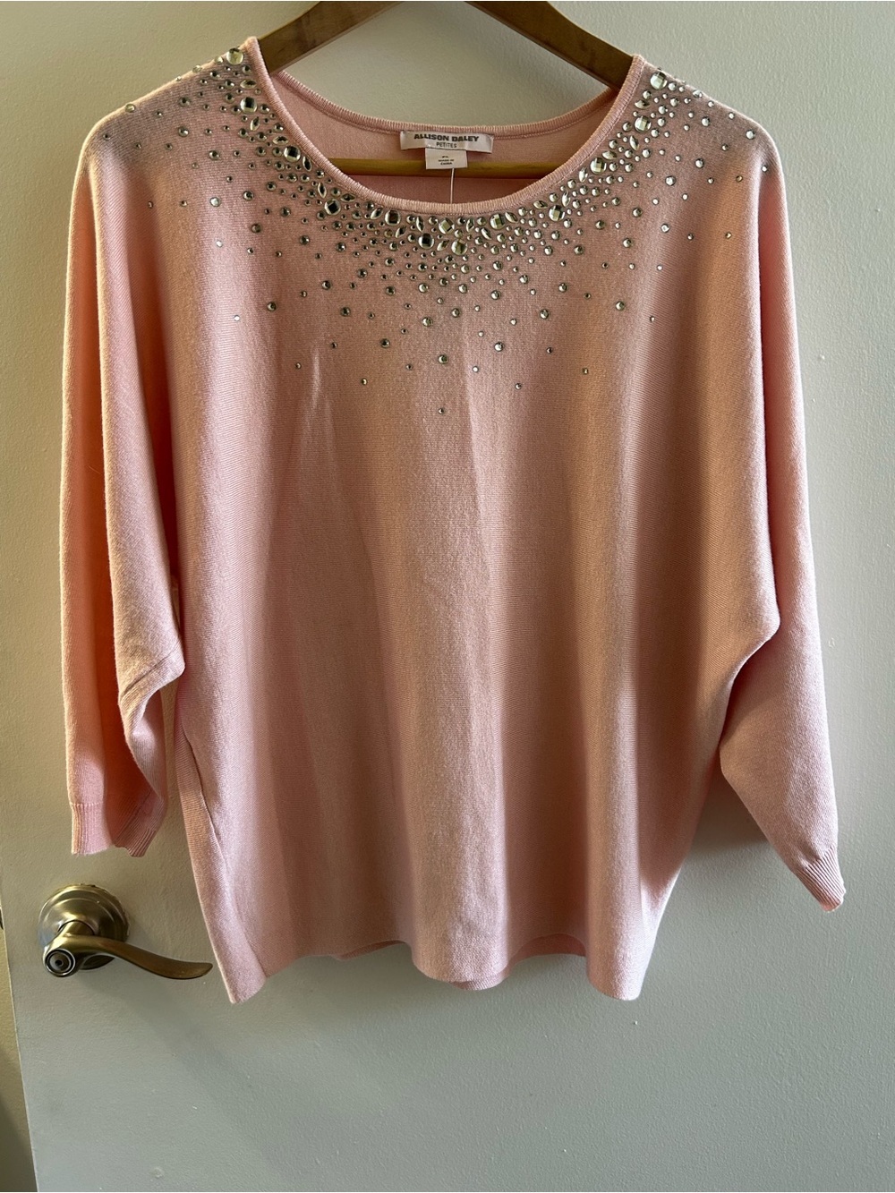 Allison Daley Blush Pink Rhinestone Crewneck Sweatshirt